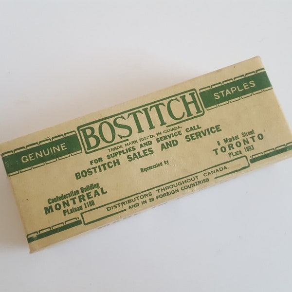 Vintage circa 1950's Bostitch-Canada, Ltd Genuine Staples SP-19 1/4 full complete box in great condition, set decoration display