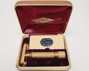Vintage circa 1940's-50's Gillette Aristocrat gold plated safety razor, all original, appears new