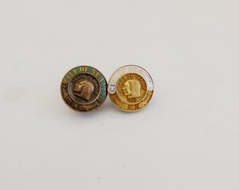 Vintage City of Seattle Service Lapel Pins: Bronze & 10K Gold, Chief Seattle Profile