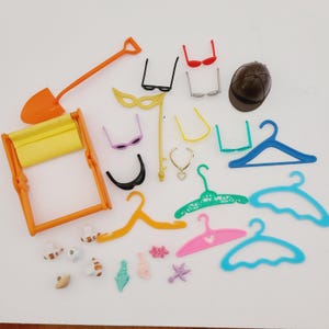 Vintage Barbie Accessories Lot: 1970s-90s Hangers, Sunglasses, Chair