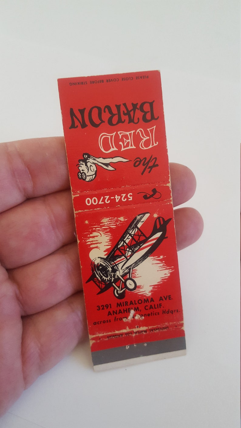 California Vintage circa 1960/'s matchbook cover The Red Baron restaurant located in Anaheim