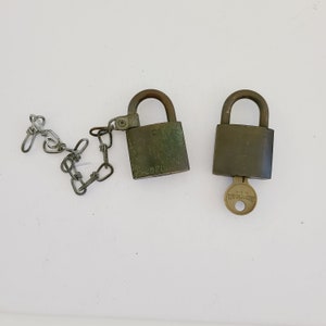 Vintage solid brass pair Junkunc Bros American Lock Co padlocks, not cleaned with one brass keyed alike, likely US Navy &quot;U.S. Set&quot;