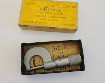 Vintage circa 1950's outside Micrometer National Specialty Co No.052, 0-1/2", nice condition original worn box with instructions