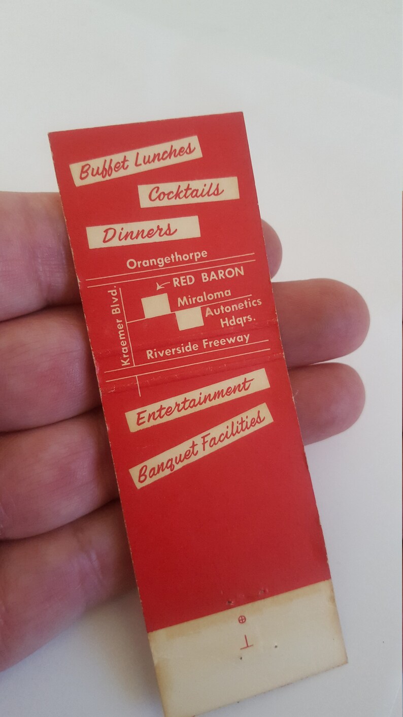 California Vintage circa 1960/'s matchbook cover The Red Baron restaurant located in Anaheim