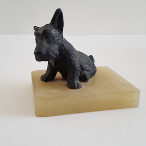 Vintage circa 1940's cast metal Scottish Terrier on marble base, excellent condition