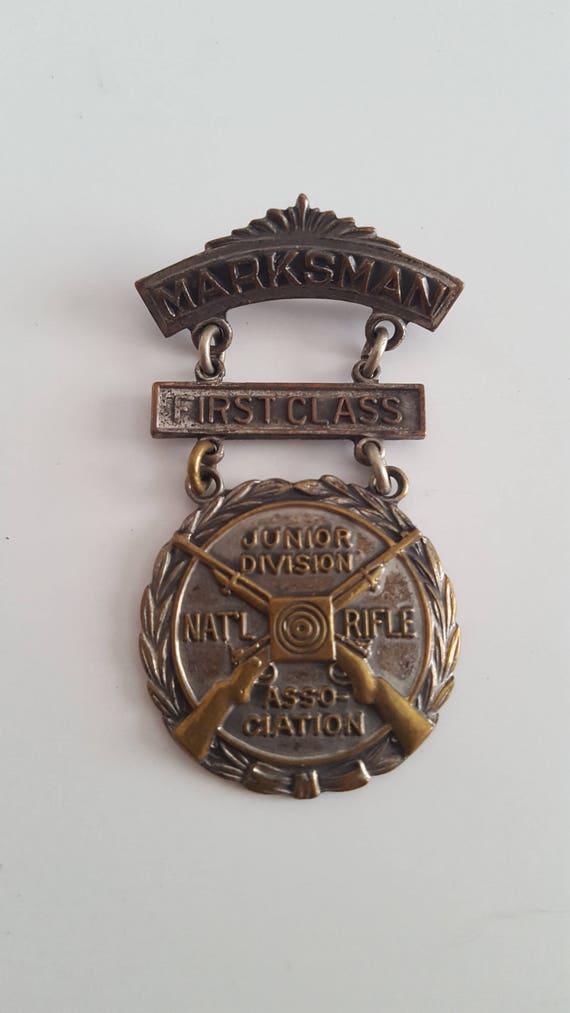 2 piece medals unmarked Vintage 1940/'s National Rifle Association Pro-Marksman Junior Division citations