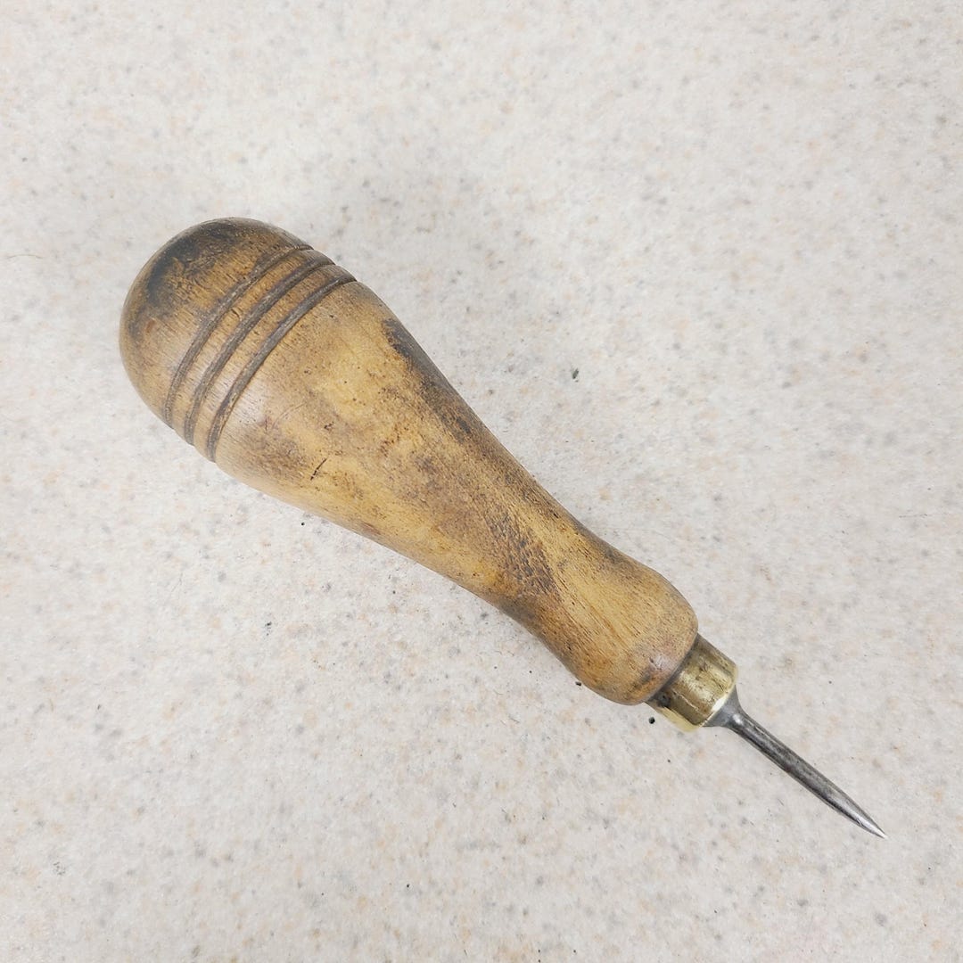 Antique Peg Awl/scratch Awl: Hardwood Handle, Sharp Tip Measures 5 1/4 ...