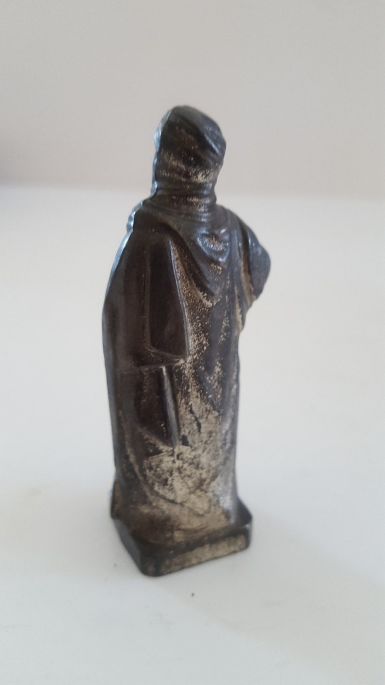 Vintage mystery statue Constantine molded metal was originally silver plated 2 7/8 image 4