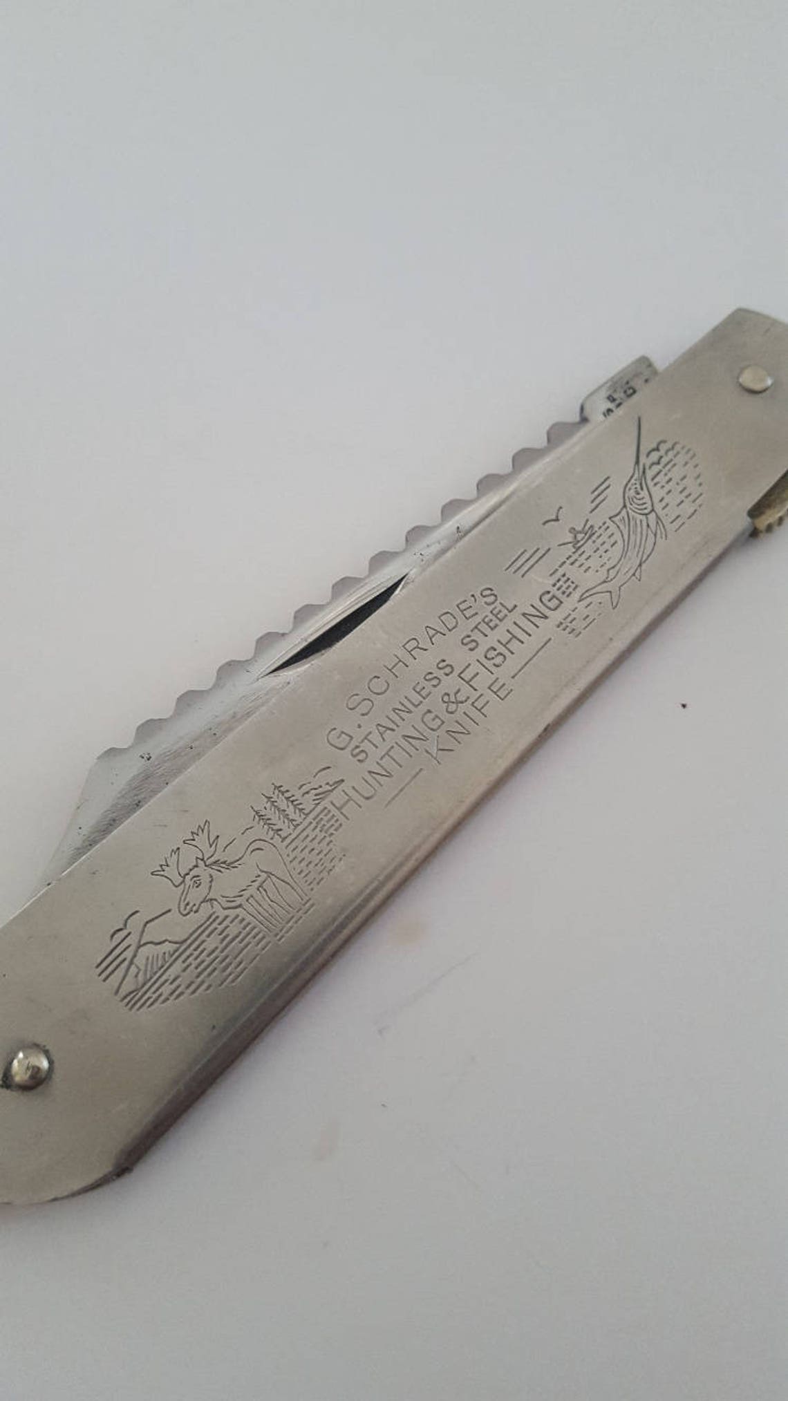 Vintage G. Schrade Stainless Steel Hunting and Fishing Knife Etsy