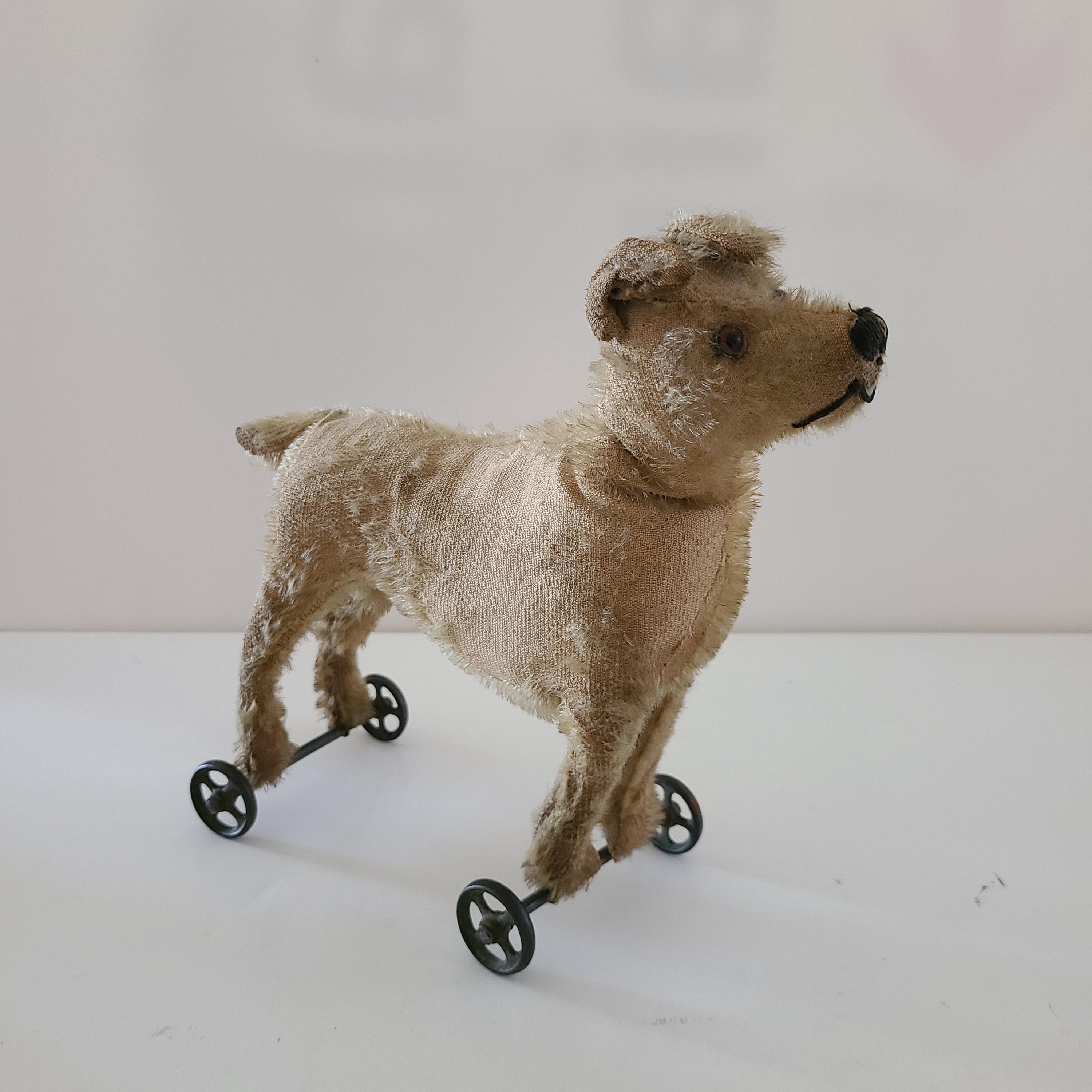 Antique Steiff Mohair Toy Dog on Cast Iron Wheels (c1900's)