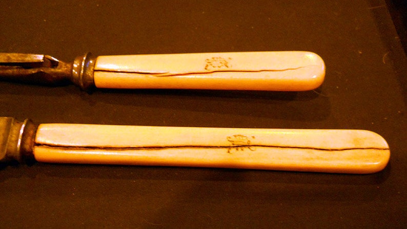 Antique Walker and Hall bone handled antique 1880/'s England Sheffield Serving Fork Carving Knife