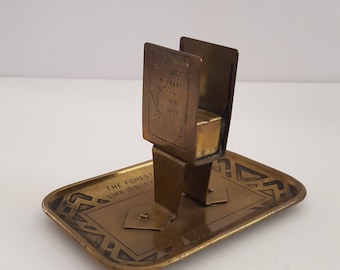 Antique circa 1913 brass advertising ashtray and match holder Forest City Life Insurance Co Rockford, Illinois