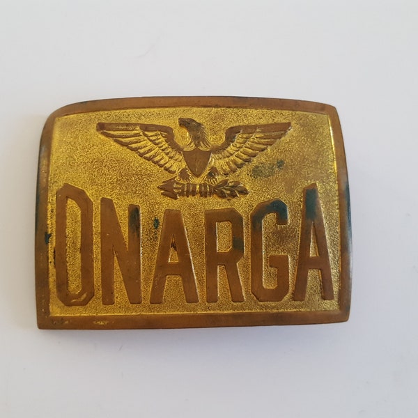 Vintage circa 1950's Onarga Military Academy uniform belt buckle, school for boys 5th grade through 12th grade. The Robbins Co. Attleboro