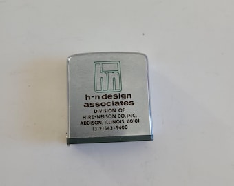 Vintage circa 1970&#39;s Zippo advertising tape H-N Design Associates, Addison, Illinois 6ft white tape.