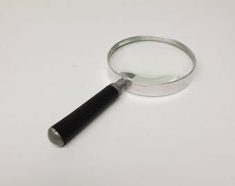Vintage 1960s Reading Magnifier: Aluminum Frame, Fluted Handle