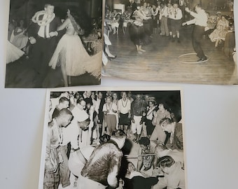 Vintage lot of 3 black and white photos from the 1950's Hula Hoops and Limbo dancers, Hawaii and Jamaica