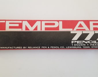 Vintage pencil box of 12 unsharpened pencils No.2, by Reliance Pencil Co. Templar 777 1970's