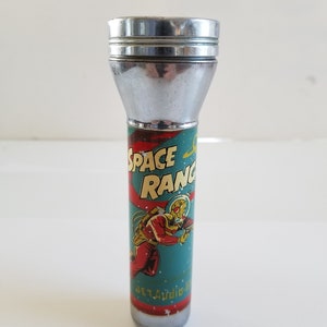 Vintage circa 1955 Hipco &quot;Space Ranger&quot; Jet Audio-lite graphic flashlight, rare version works with 2 C cells not included