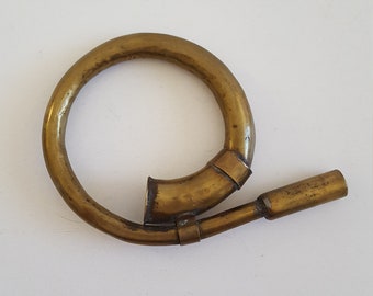 Antique 19th Century all brass hand formed horn, possibly had a squeeze ball but could have had a mouthpiece, unmarked and works