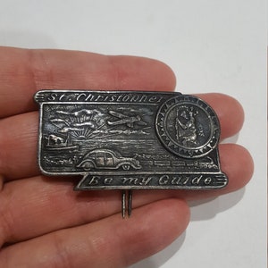 Vintage 1930's awesome St. Christopher pin, luggage medal, Patron Saint of Travelers