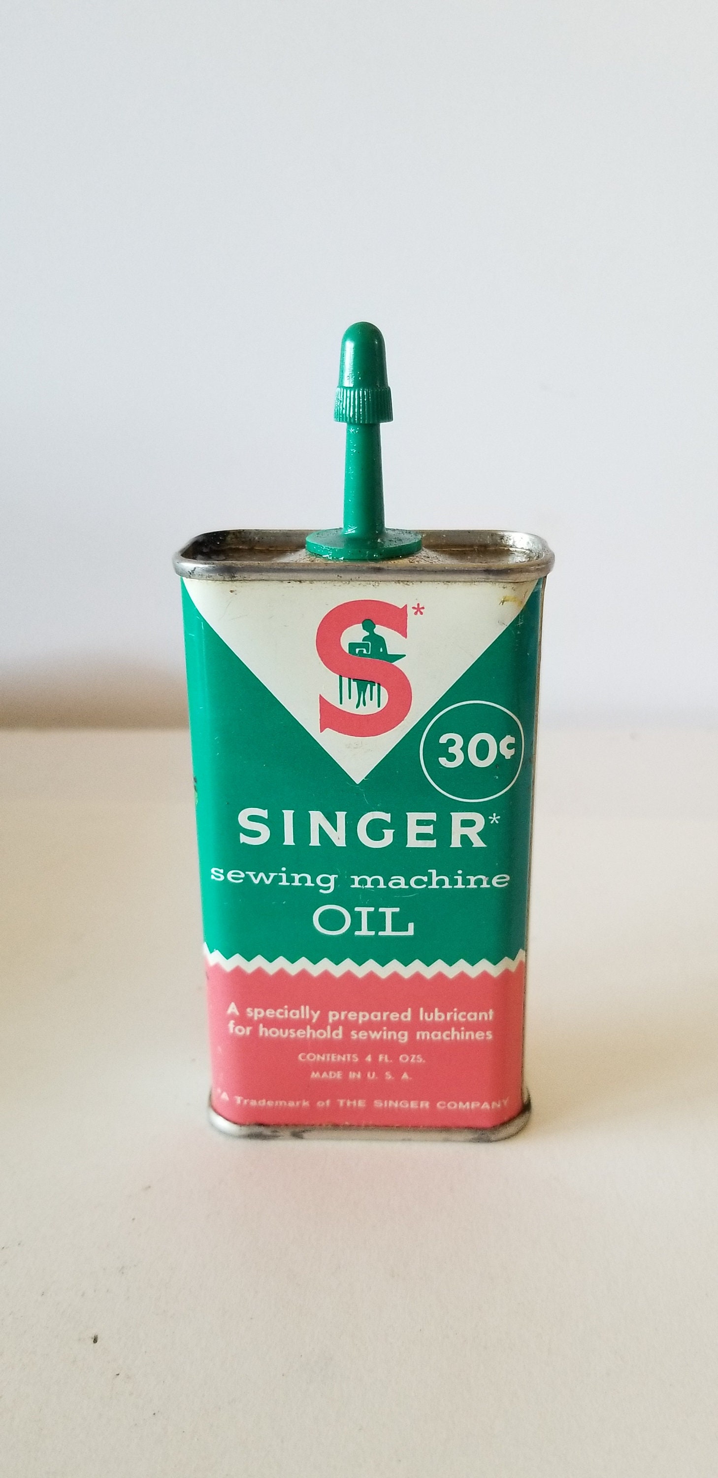 Vintage Singer Sewing Machine Oil Can 1960s 30 Cent Price Half Full and  Good Condition 