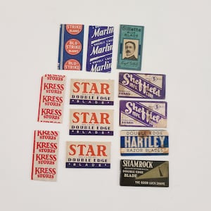 Vintage almost antique lot of 12 various brands double edge Steel Razor blades late teens early 1920&#39;s original wrapping see photos