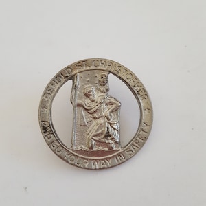 Vintage 1960&#39;s St Christopher Patron Saint of Travelers, alligator clip fastener for luggage or car visor