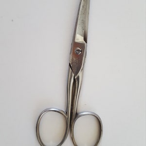 May include: A pair of silver-toned metal scissors with pointed tips and a small screw in the center.