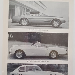 Vintage circa 1963 advertising sheet for Ferrari Modena, Italy automobiles. Iconic Italian sports cars