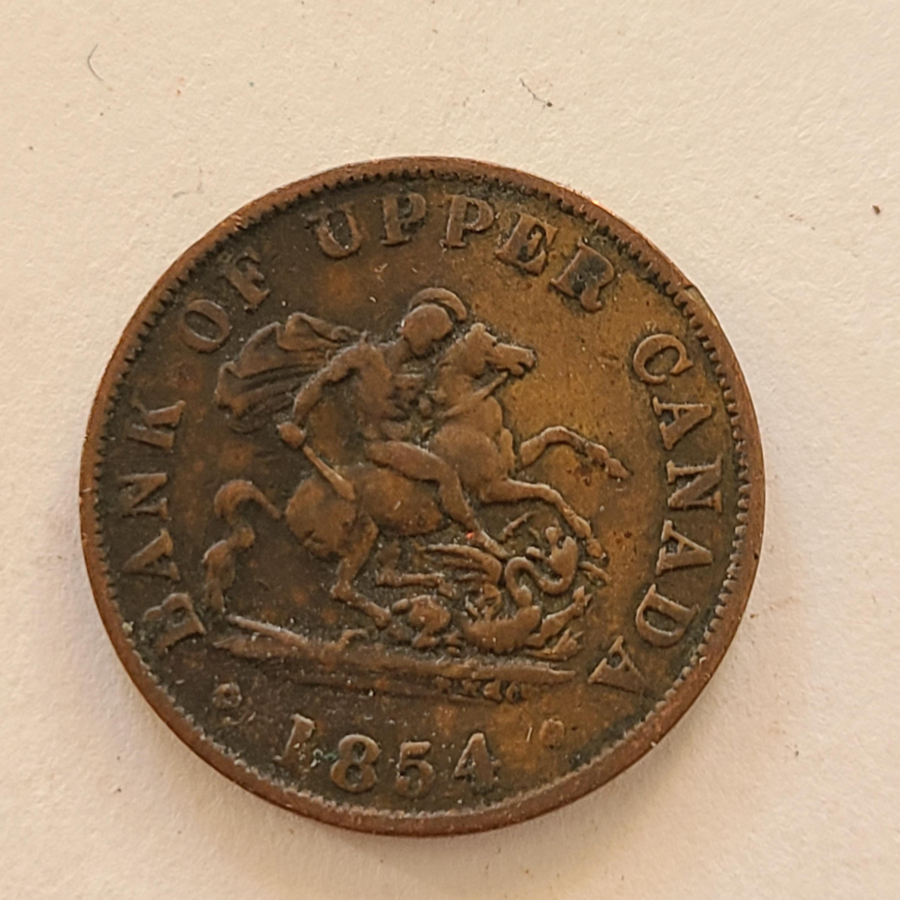 Antique 1854 Bank of Upper Canada One Half Penny Token Copper