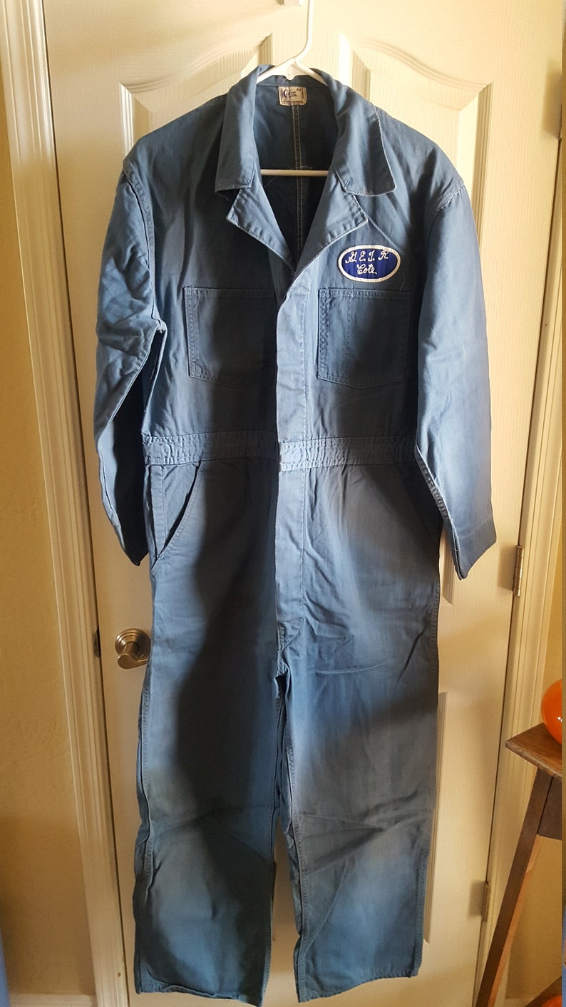 Vintage late 1950's General Electric Television Service coveralls, 100% cotton by Calco, herringbone pattern size 44 image 1