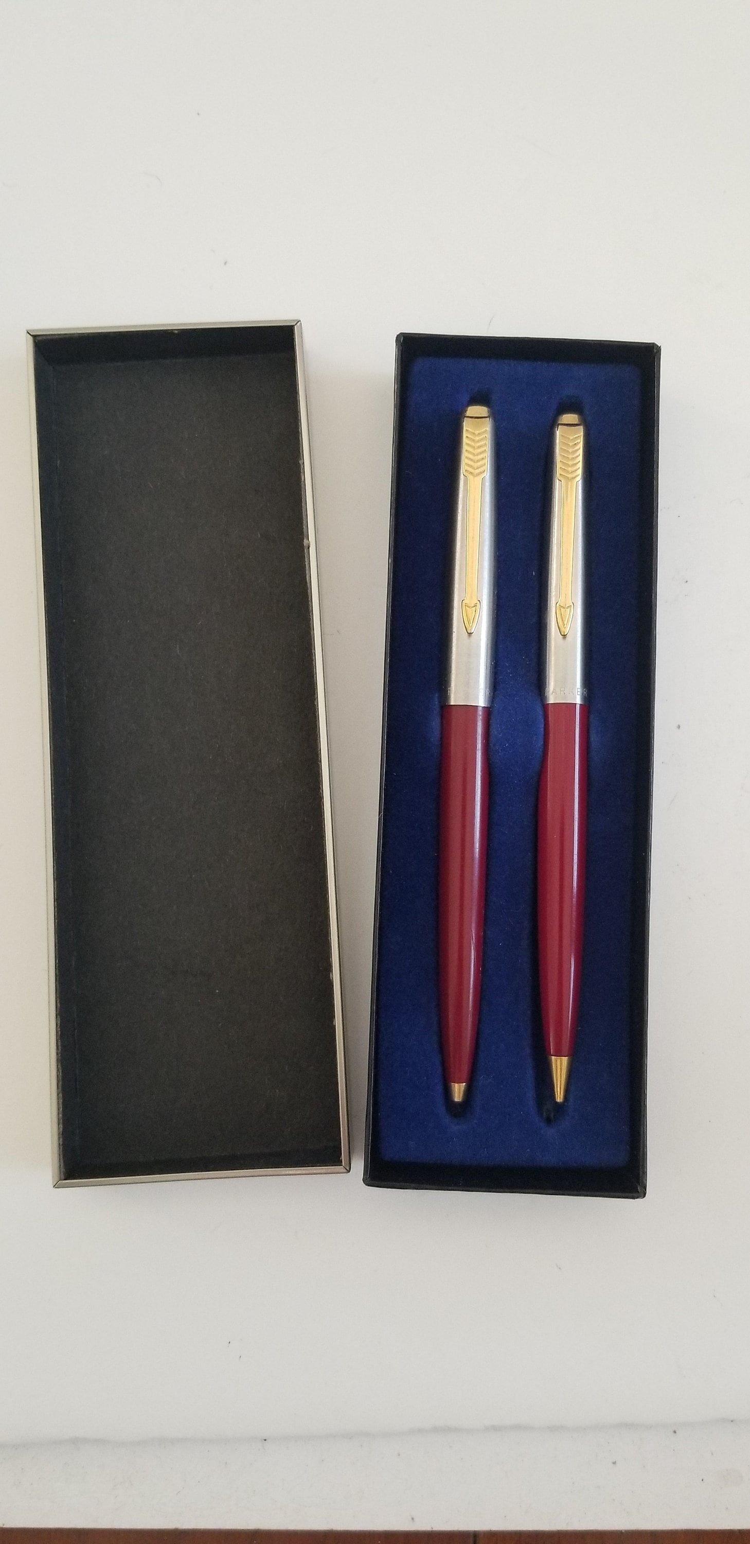 Ensemble Stylo/crayon Vintage Parker En Acier Chromé - Boîte Cassée, Occasion