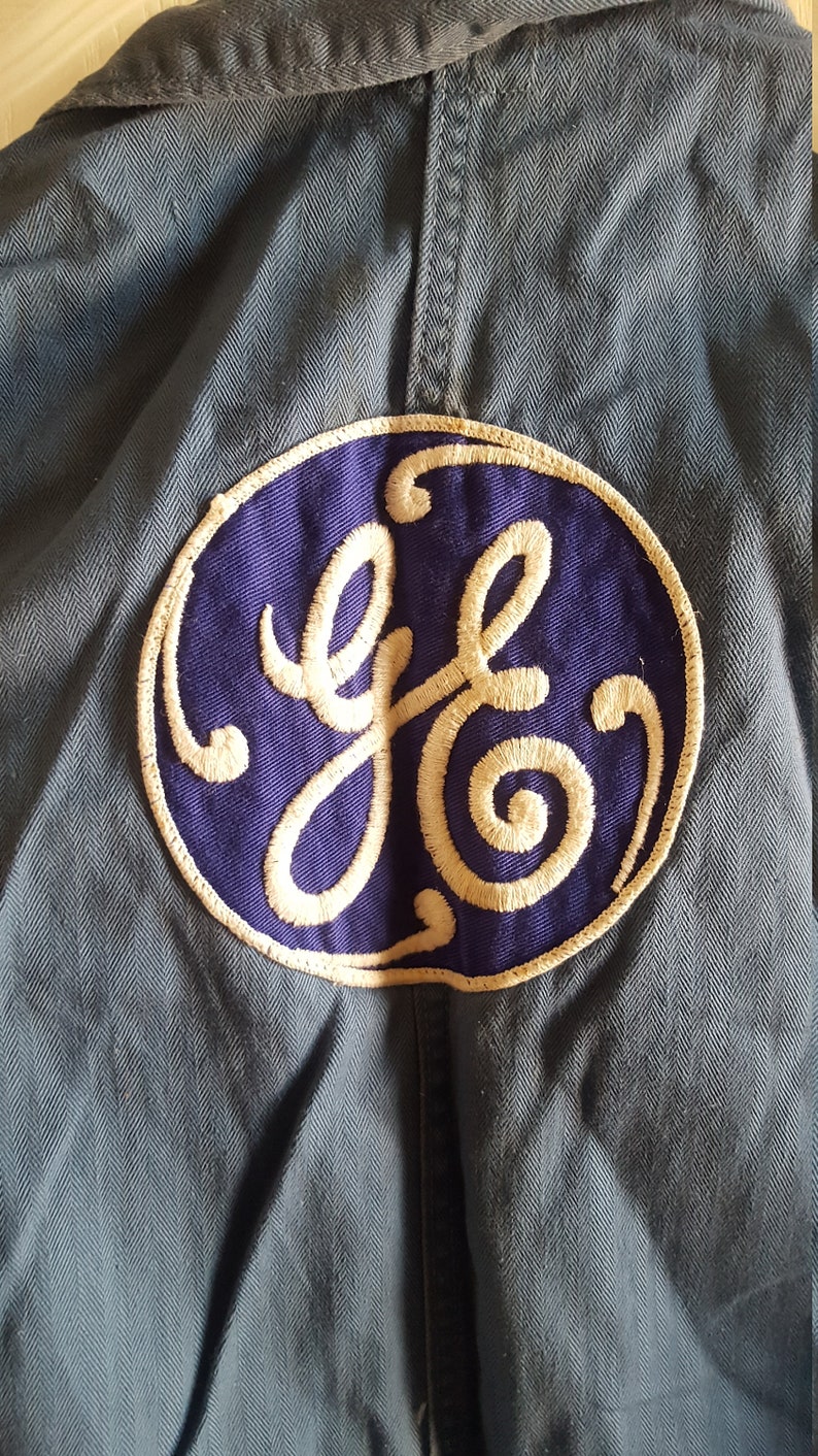 Vintage late 1950's General Electric Television Service coveralls, 100% cotton by Calco, herringbone pattern size 44 image 2