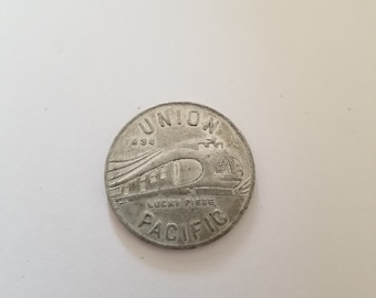 Vintage 1934 Union Pacific Lucky Piece Token: Art Deco Alcoa Aluminum