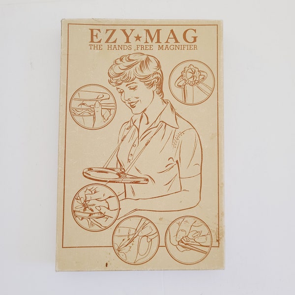 Vintage 1970's Donegan Optical Co Ezy-Mag hands-free magnifying glass, large  4" diameter and 1 1/2 high power detail