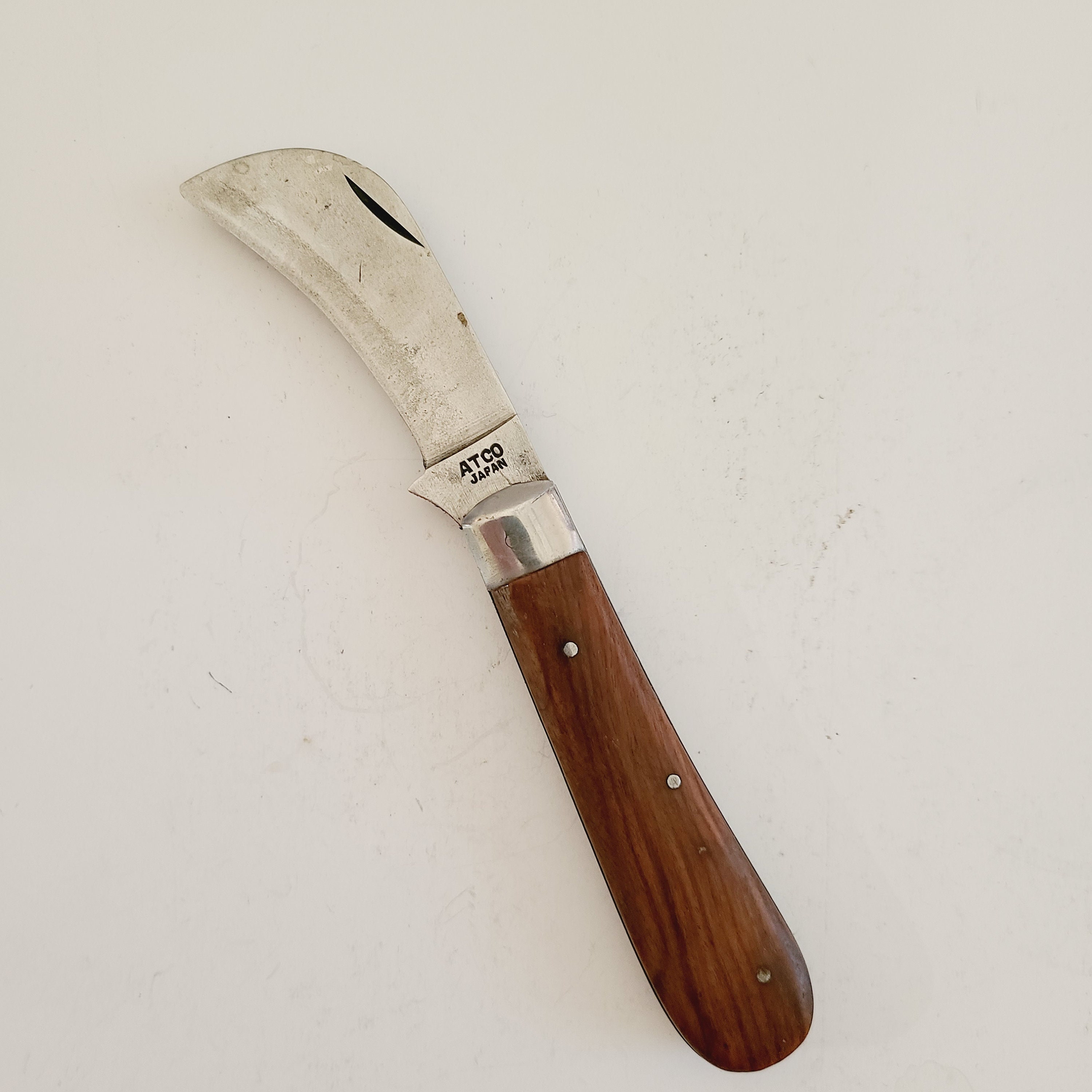 Vintage Atco Hawkbill Pruner Knife: 1960s Japanese Wooden Handle