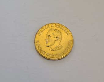 Vintage circa 1972 political campaign aluminum token, George Wallace Alabama's Fighting Governor 1 1/2"