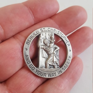 Vintage car collectible, religious item St Christopher patron saint of Travelers,Behold St Chiristopher and Go Your Way Safely, missing clip