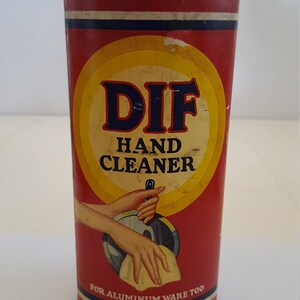 Vintage circa late 1940&#39;s empty &quot;Dif&quot; hand cleaner that doubled as a cleaner for aluminum pans! Nice graphics