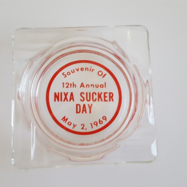 Vintage 1969 Nixa Sucker Days glass ashtray, good condition, annual fishing festival that has morphed into more