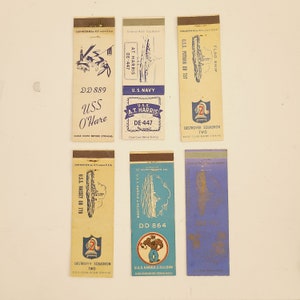 Vintage US Navy WWII Ship Matchbook Covers - Lot of 6