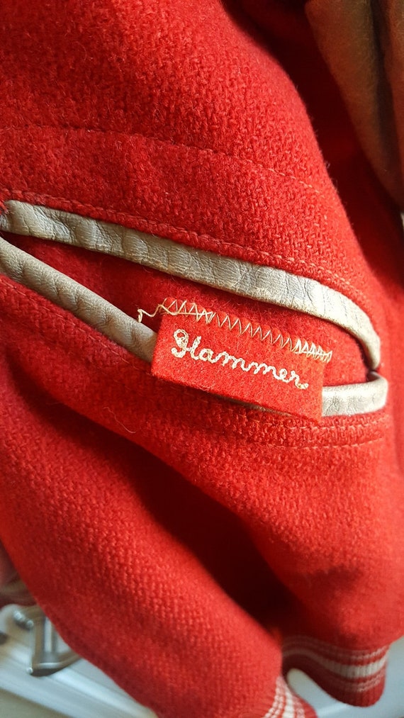Vintage 1950's red,silver Letterman wool jacket, … - image 5