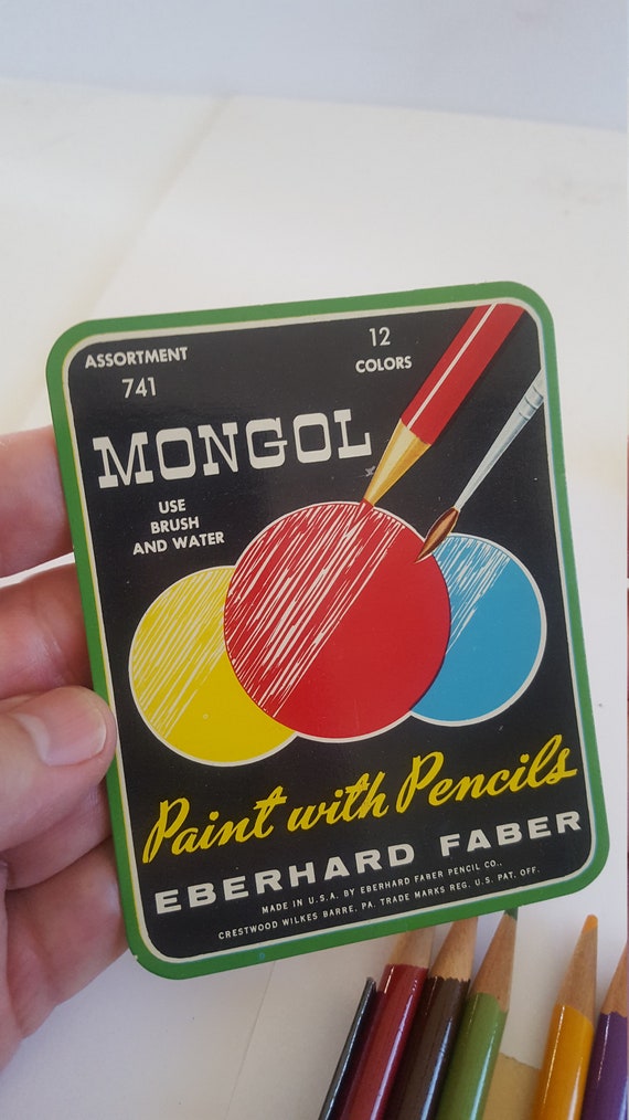 Vintage Circa 1950's Eberhard-faber Mongol Colored Pencil Set, Original Box  Great Graphics No.741 12 Pencils Sharpened 