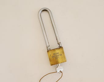 Vintage 1980&#39;s &quot;Best&quot; long shackle heavy duty padlock, Indiana Conservation Dept. cleaned with one working key 6&quot;