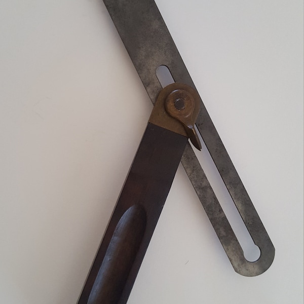 Antique sliding T-bevel rosewood with brass fittings, possibly replacement blade, probably made by Stanley in early 1900's