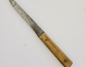 Vintage Forgecraft Hi-Carbon Steel Butcher knife, 1950's hardwood handles full tang 2 brass pins,  sharp