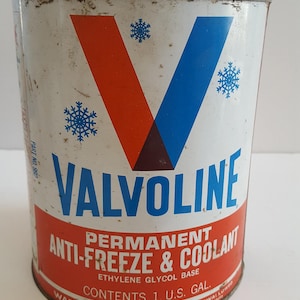 Vintage 1960&#39;s Valvoline Permanent Anti-Freeze & Coolant One gallon tin can, rare in any condition, empty, nice shape