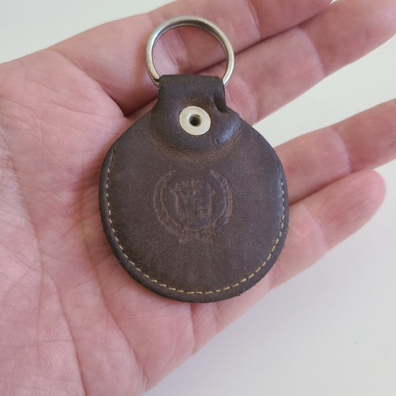 Vintage circa 1980s used advertising leather fob … - image 2