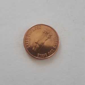 Vintage copper novelty token /coin naughty Heads I Win Tails You Lose 1&quot;, bar game &quot;polished&quot;
