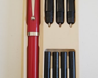 Vintage 1970's W.A. Sheaffer calligraphy pen set, Refillable fountain pen with italic changeable nibs, Original packaging, cartridges